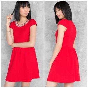Francesca’s Alya red dress pearl bling trim size medium